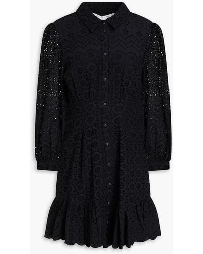 Veronica Beard Kylan Pleated Broderie Anglaise Cotton Mini Shirt Dress - Black