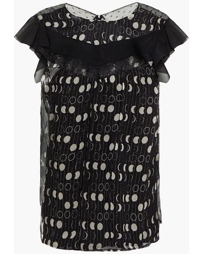 RED Valentino Paneled Printed Silk-blend Georgette And Point D'esprit Top - Black