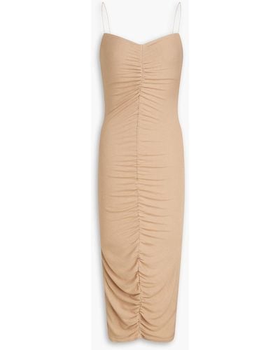 Enza Costa Ruched Ribbed Jersey Midi Dress - White