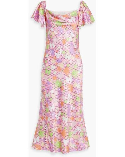 Olivia Rubin Button-embellished Printed Satin Midi Dress - Pink