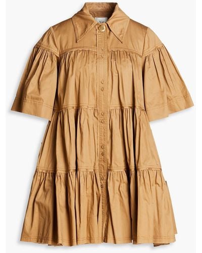 Aje. Lana Tiered Cotton-poplin Mini Dress - Brown