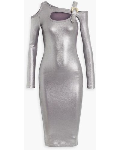 Versace Cutout Ribbed-knit Midi Dress - Gray