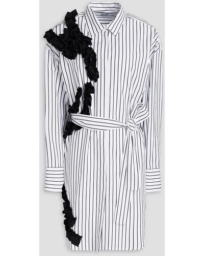 MSGM Ruffled Striped Cotton-poplin Shirt Dress - White