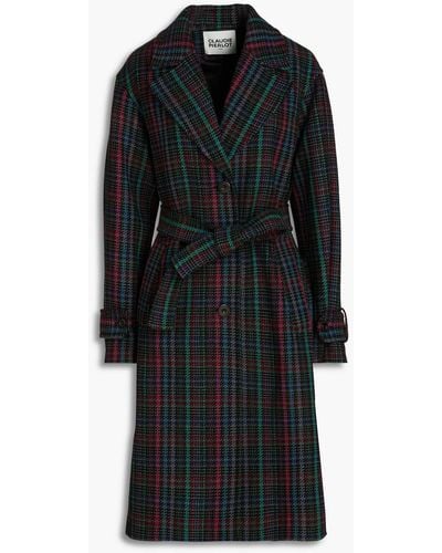 Claudie Pierlot Belted Checked Wool-blend Tweed Coat - Black