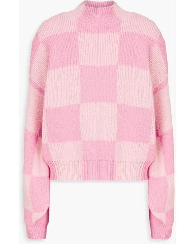 Stine Goya Adonis Checked Jacquard-knit Turtleneck Sweater - Pink