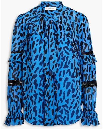 Diane von Furstenberg Arlington Ruffled Leopard-print Chiffon Blouse - Blue