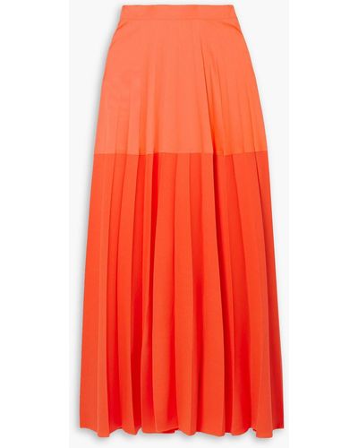 Christopher John Rogers Pleated Two-tone Wool-blend Maxi Skirt - Red