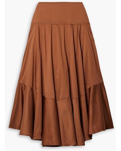 FARM Rio Pleated Cotton Midi Skirt - Brown