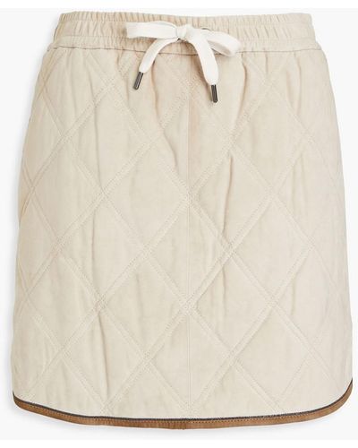 Brunello Cucinelli Bead-embellished Quilted Suede Mini Skirt - Natural