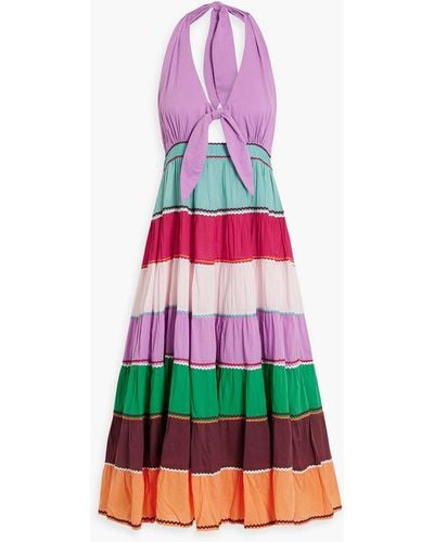 Antik Batik Perrine Tiered Cutout Cotton Halterneck Midi Dress - Pink