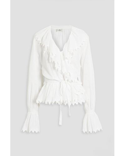 Etro Embroidered Cotton-voile Wrap Blouse - White