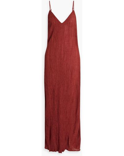 Savannah Morrow Brooke Plissé Silk-blend Maxi Slip Dress - Red