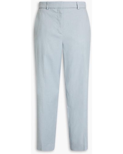 JOSEPH Trina Cropped Linen-blend Twill Straight-leg Trousers - Blue