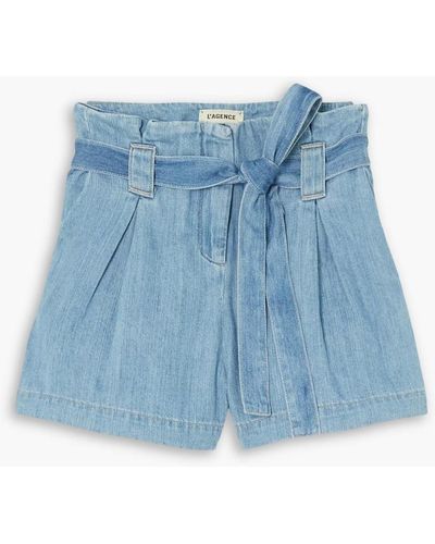 L'Agence Hillary Cotton And Lyocell-blend Chambray Shorts - Blue