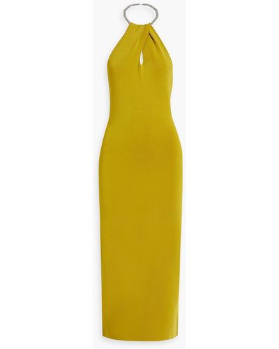 Galvan London Cleopatra Chain-embellished Stretch-knit Halterneck Midi Dress - Yellow