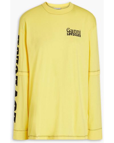 Ganni Printed Cotton-jersey Top - Yellow