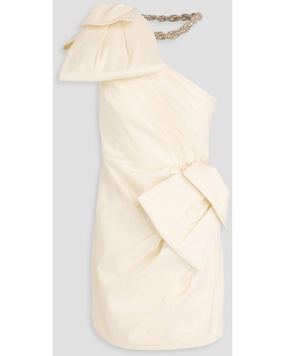 Rachel Gilbert Fauve One-shoulder Embellished Bow-detailed Taffeta Mini Dress - Natural