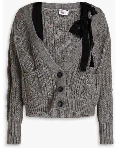 RED Valentino Cropped Bow-detailed Cable-knit Cardigan - Black