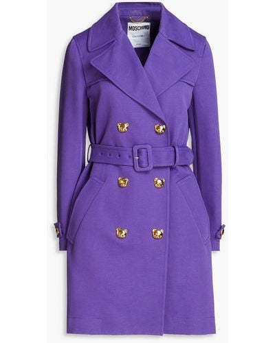Moschino Belted Button-embellished Cotton-gabardine Trench Coat - Purple