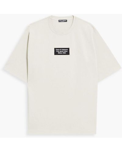 Dolce & Gabbana Appliquéd Cotton-blend Jersey T-shirt - Natural