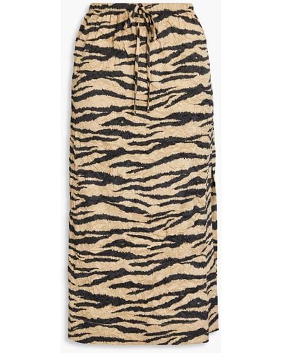 Ganni Crinkled Tiger-print Stretch-satin Midi Skirt - Natural