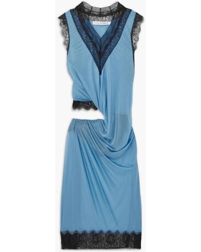 Christopher Esber Cutout Draped Lace-trimmed Chiffon Dress - Blue