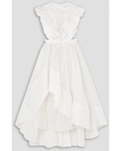 Zimmermann Asymmetric Embellished Cutout Linen And Silk-blend Gown - White