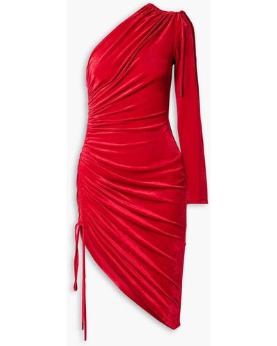 Monse One-shoulder Ruched Velvet Mini Dress - Red