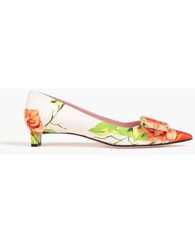 Emilia Wickstead Viviene Floral-print Twill Court Shoes - White