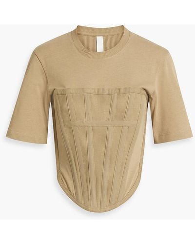 Dion Lee Cropped Ribbed Cotton-jersey T-shirt - Natural