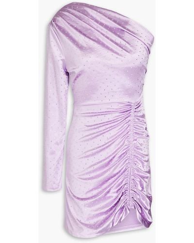 Maje One-sleeve Crystal-embellished Satin Mini Dress - Purple
