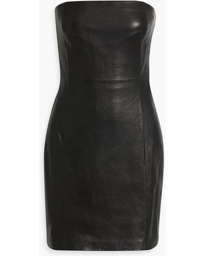 Theory Strapless Leather Mini Dress - Black
