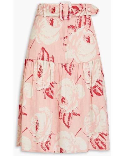 byTiMo Gathered Floral-print Piqué Skirt - Pink