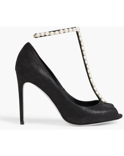 Rene Caovilla Wendy Embellished Metallic Suede Court Shoes - Black