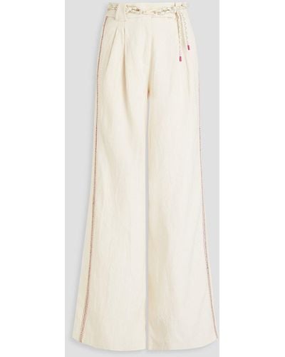 Zimmermann Belted Cotton And Linen-blend Wide-leg Trousers - White