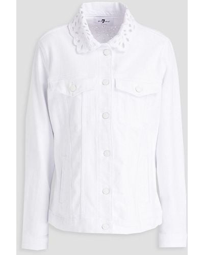 7 For All Mankind Boy Broderie Anglaise-trimmed Denim Jacket - White
