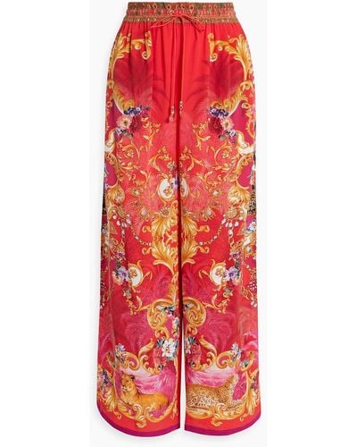 Camilla Embellished Printed Silk Crepe De Chine Wide-leg Trousers - Red