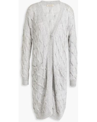 Gentry Portofino Embellished Cable-knit Linen-blend Cardigan - White