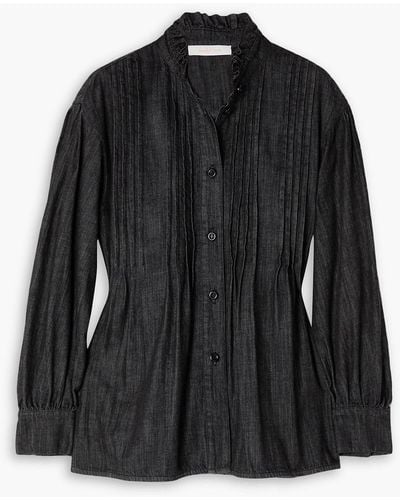 See By Chloé Pintucked Denim Blouse - Black