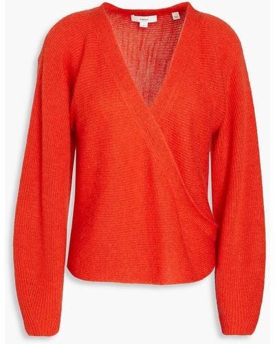 Vince Wrap-effect Ribbed-knit Jumper - Red