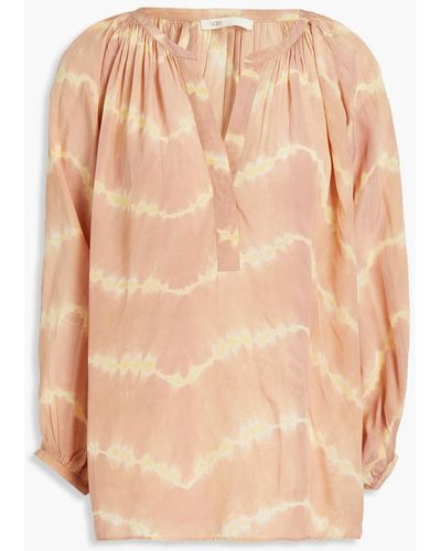 Maje Gathered Tie-dyed Woven Blouse - Natural