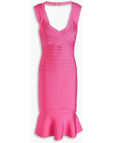Hervé Léger Fluted Cutout Bandage Dress - Pink
