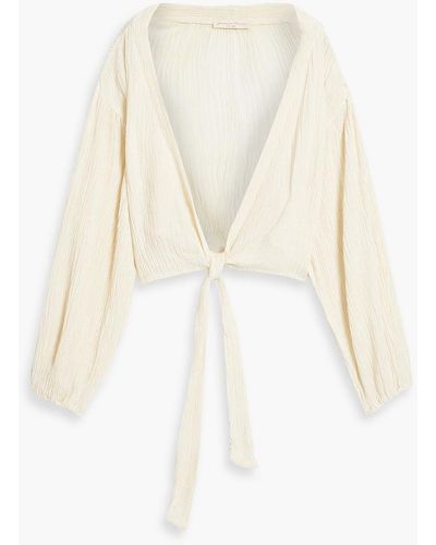 Savannah Morrow Catorito Tie-front Plissé Bamboo And Silk-blend Top - White