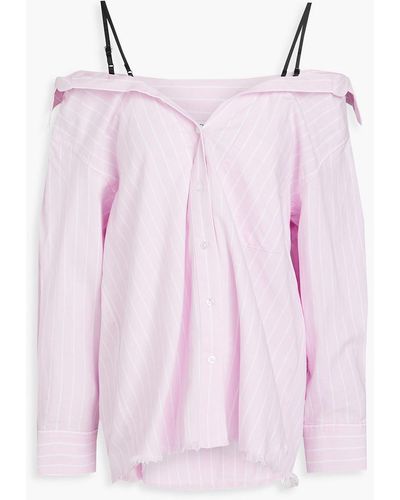 T By Alexander Wang Cold-shoulder Striped Cotton-oxford Shirt - Pink
