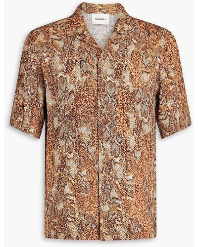 Nanushka Snake-print Crinkled-crepe Shirt - Brown