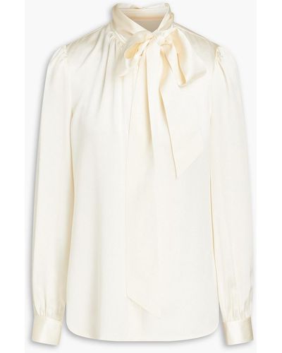 Tory Burch Pussy-bow Gathered Silk-satin Blouse - White