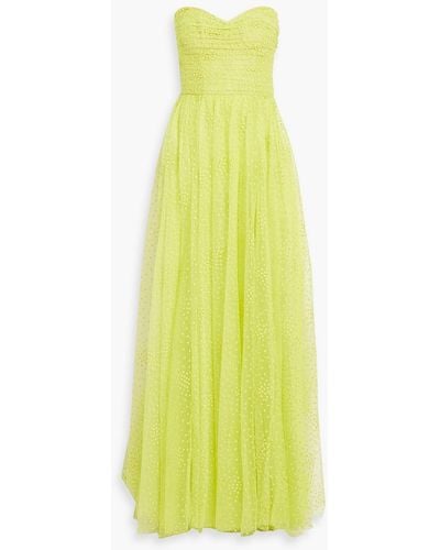 Monique Lhuillier Strapless Pleated Tulle Gown - Yellow
