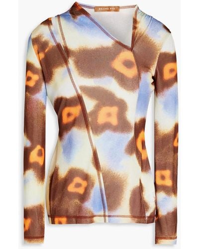 Rejina Pyo Asymmetrisches oberteil aus stretch-jersey mit floralem print und cut-outs - Braun