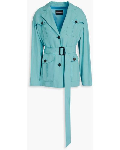 Emporio Armani Belted Cupro-blend Twill Jacket - Blue