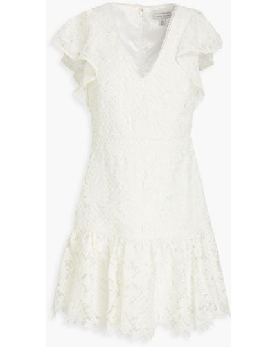 ML Monique Lhuillier Gathered Guipure Lace Mini Dress - White